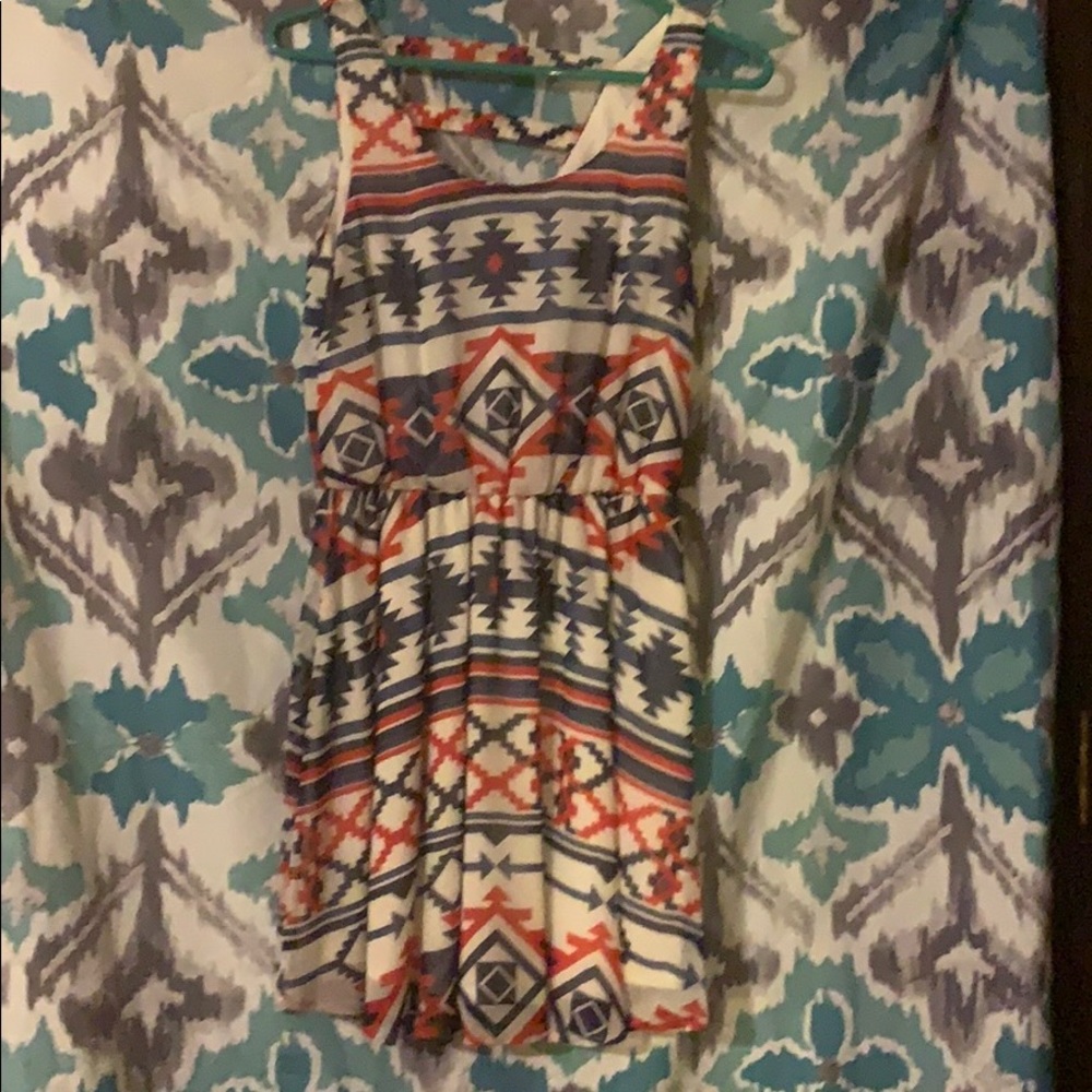 Red and blue Aztec print dress